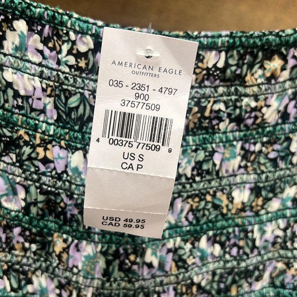 American Eagle Smocked Peplum Top – Floral Print Puff Sleeve – Size Small NWT - Picture 6 of 11